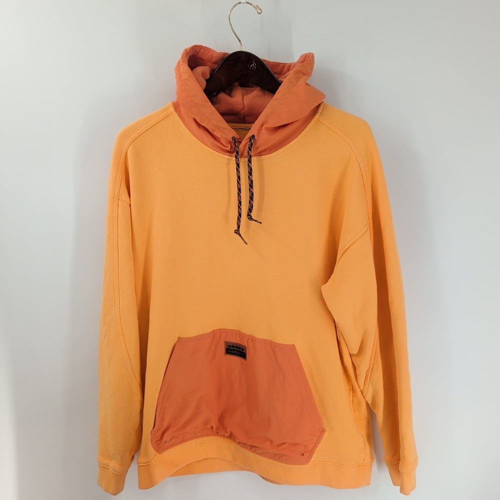 Vintage Adidas‎ Kangaroo Pocket Utility Retro Pullover Hoodie Yellow Orange